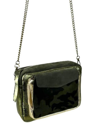 Borsa a spalla in pelle italiana con stampa animalier e dettagli dorati