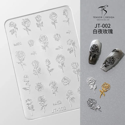 Gothic Letter Nail Art Transfer Printing Steel Plate Nail Art Silicone Stamp Star Heart Dot Bowknot Lace Manicure Tool Templates