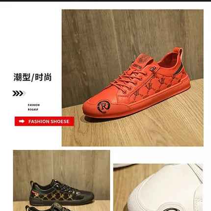 European Station Leather Fashion Men's Sneakers Men Shoes Man Embossed All Fashion Leather Red Casual Shoes for Men Men Shoes