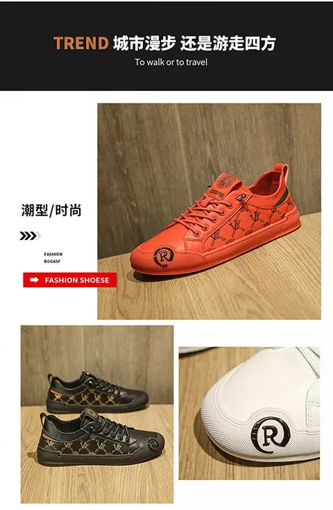 European Station Leather Fashion Men's Sneakers Men Shoes Man Embossed All Fashion Leather Red Casual Shoes for Men Men Shoes