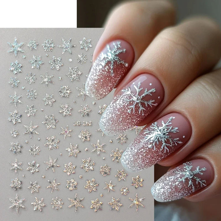 2pc Holographic Christmas Nail Art Stickers Iridescent Laser Snowflake Deer Tree Winter Slider Decals New Year Manicure 2027