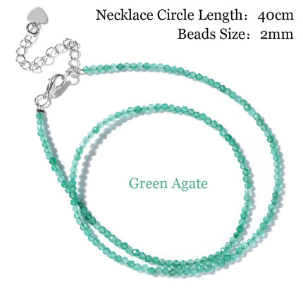 Mini Stone Beaded Necklace 2mm Faceted Natural Agat Quartzs Necklaces Female Fashion Party Choker for Women Girls Jewelry Gift PlatiNum