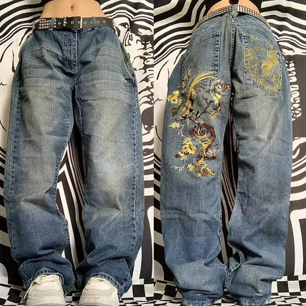Jeans larghi ricamati modello Joker di tendenza della moda americana Donna Street Y2K Nuovi pantaloni a gamba larga oversize Hip Hop Jeans unisex