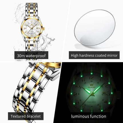 OLEVS 3666 Orologi da Donna Originali al Quarzo Impermeabili Luminosi Regalo per Donna Cronografo con Data Reloj Mujer platinumshop