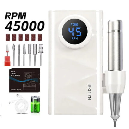 Cordless Professional Nail Drill Kit, 45000RPM Electric Nail Efile with LCD Display, Built-in 45 Ideal Holiday Gift