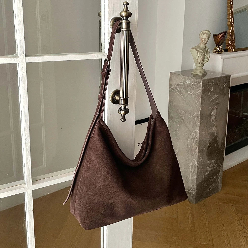Motingsome Natural Soft Suede Woman Bags Large Capacity Handbag Big Underarm Messenger Bag Shoulder Purse Casual Tote 2025 New
