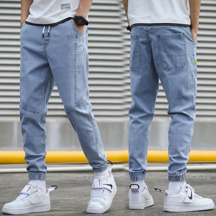 HIQOR Brand Men's Jeans Harem Denim Cargo Pants 2026 New Streetwear Jogger Hip Hop Cotton Trousers Male Blue Oversized 5XL 4XL PlatiNum