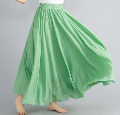 nuove gonne lunghe in cotone di lino da donna 2020 gonne lunghe a pieghe in vita elastica spiaggia Boho gonne estive vintage Faldas Saia