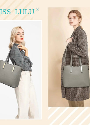 Miss Lulu WOMEN'S Shoulder bag Set 3 Piece Large Handle bag Carry bag Tote Bag Women handbag Comfortable PlatiNum