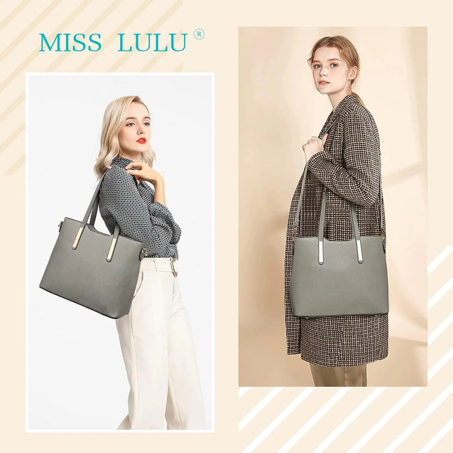 Miss Lulu WOMEN'S Shoulder bag Set 3 Piece Large Handle bag Carry bag Tote Bag Women handbag Comfortable PlatiNum