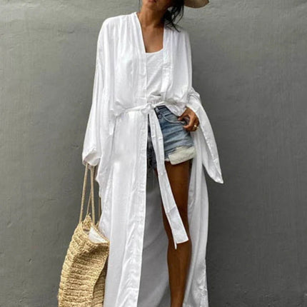 Solid Beach Cover Up Women Self Belted Wrap Kimono Dress Costume da bagno 2025 New Robe Summer Beachwear Fornitura in fabbrica platinumshop
