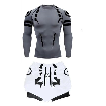 Anime Jujutsu Kaisen Set di compressione Tuta da fitness per uomo Camicia di compressione 3D ad asciugatura rapida + Pantaloncini da palestra Corsa Allenamento Abbigliamento sportivo platinumshop