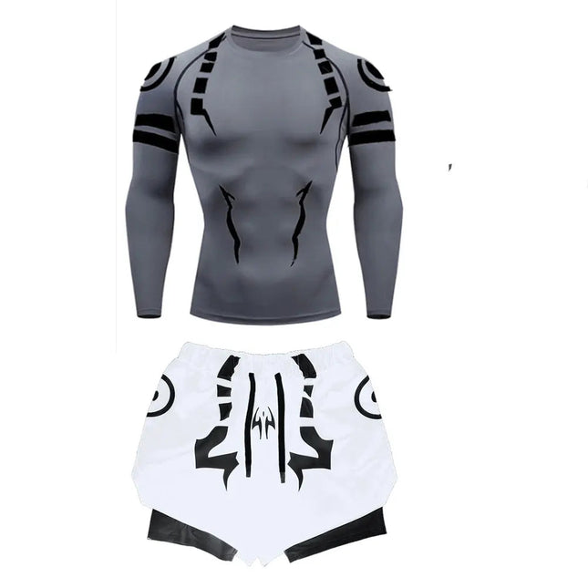 Anime Jujutsu Kaisen Set di compressione Tuta da fitness per uomo Camicia di compressione 3D ad asciugatura rapida + Pantaloncini da palestra Corsa Allenamento Abbigliamento sportivo platinumshop