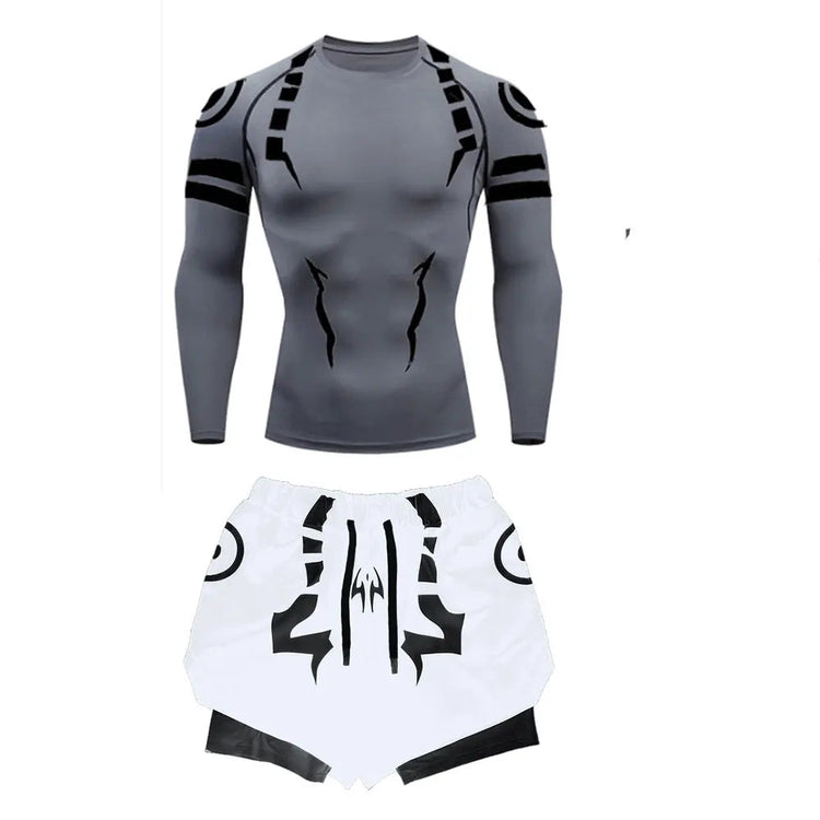 Anime Jujutsu Kaisen Set di compressione Tuta da fitness per uomo Camicia di compressione 3D ad asciugatura rapida + Pantaloncini da palestra Corsa Allenamento Abbigliamento sportivo platinumshop