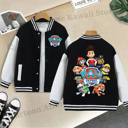 Paw Patrol Black Baseball Uniform for Children Anime Cartoon Cute Sports Jacket Children Autumn Winter Fashion Coat Kids Clothes