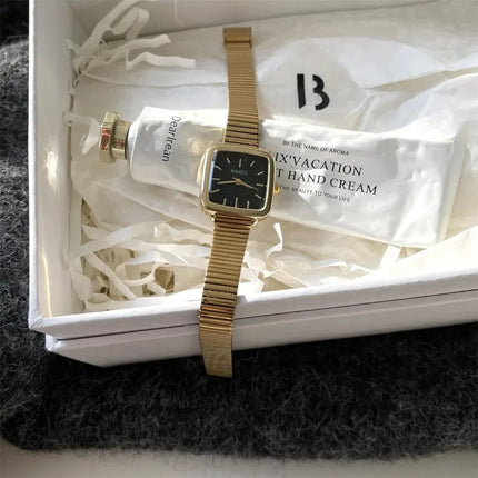 Orologio al quarzo semplice di marca per donna Orologi da donna regalo di lusso retrò Orologi da polso con cinturino in acciaio inossidabile regolabile con quadrante piccolo platinumshop