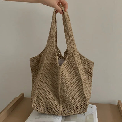 Fashionable Straw Tote Bag Large Capacity Woven Beach Bag Solid Color Casual Square Beach Bag