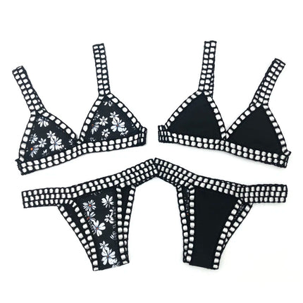 Set bikini reversibile leopardato fatto a mano all'uncinetto Set costumi da bagno neri a bordo piscina blu Paisley costume da bagno di lusso maillot de bain femme PlatiNum