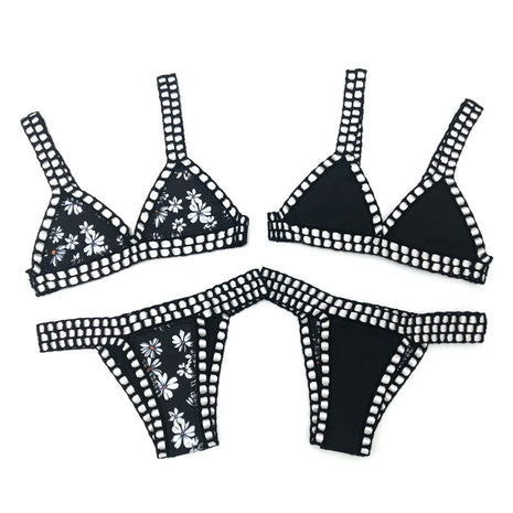 Set bikini reversibile leopardato fatto a mano all'uncinetto Set costumi da bagno neri a bordo piscina blu Paisley costume da bagno di lusso maillot de bain femme PlatiNum
