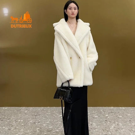 New Winter Women's Short Teddy Jacket,62% Alpaca Wool 26% Sheep Wool 12% Silk, Fashionable and Elegant Thick Warm Coat for Women