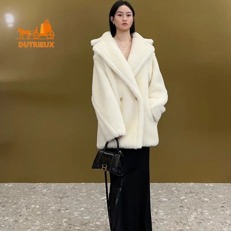 New Winter Women's Short Teddy Jacket,62% Alpaca Wool 26% Sheep Wool 12% Silk, Fashionable and Elegant Thick Warm Coat for Women