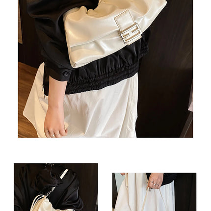 Women's Large Capacity Casual Single Shoulder Bag Soft Leather Cloud Pleated Drawstring Tote Bag Fashion Versatile Underarm Bag