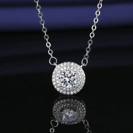 925 Sterling Silver Necklace For Women Round Pendent Sparkling Pave CZ Necklace Fashion Anniversary Birthday Jewelry Gifts N325 PlatiNum