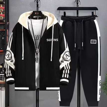 Spring Autumn Men's Sets Korean Fashion Two Piece Set Graphic Hoodies Jacket+Sweatpants 2024 Men Clothing Tracksuit Sets Men