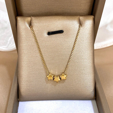 Cute Triple Color Star Beads Necklace for Women Girls Fashion Gold Plated Stainless Steel Charm Necklaces Waterproof Jewelry PlatiNum