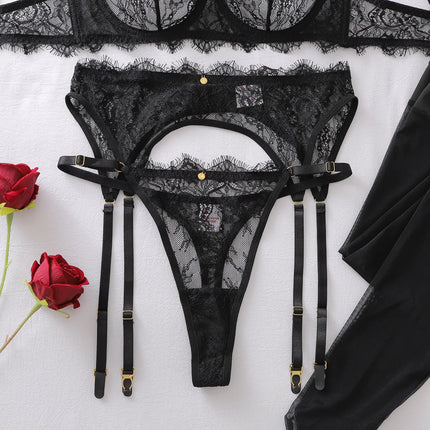 Tornova Erotic Lingerie Fashion Style Eyelash Lace Hollow See-through Sexy Women Luxurious Body Shaping Adjustable Bra Split Set