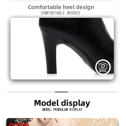 Women's Mid-calf Boots Temperament Pointed High Heeled Boots High Quality Casual Leather Boots for Women Plush Warm Winter Boot