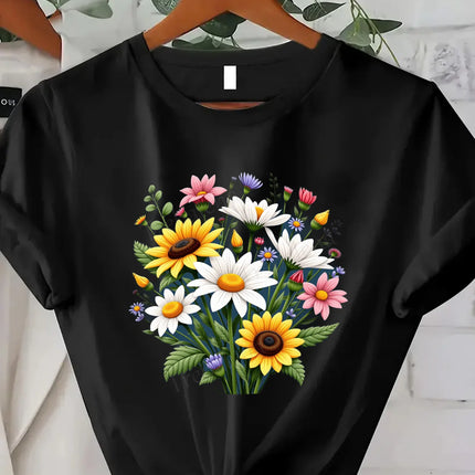 Comoda maglietta da donna con stampa "T-shirt Falling Leaves Rising Spirits - Maglietta con grafica floreale autunnale"