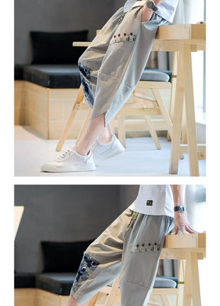 Pantaloni Kimono giapponesi da uomo in cotone traspirante Samurai Abbigliamento Pantaloni da uomo Stampa allentata Pantaloncini Harem retrò Pantaloni Hip Hop Harajuku