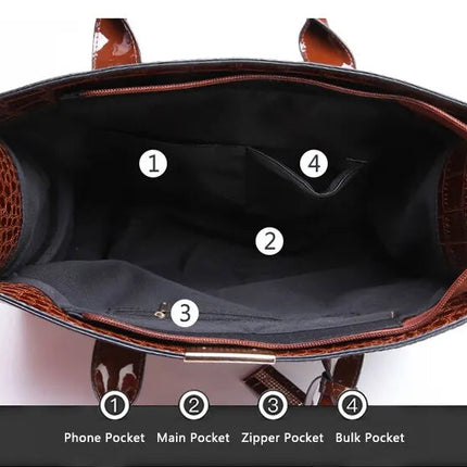 Luxury Vintage Women's Crocodile Pattern Handbag Large Capacity Tote Bag Leather Business Shoulder Bag For Female PlatiNum