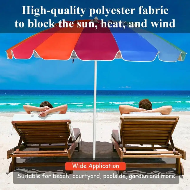 2.45m Beach Umbrella with 8 Adjustable Fiberglass Ribs, Wind-Resistant, Portable, with Carry Bag, for Beach, Patio, and Garden