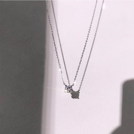 Hot 925 Sterling Silver 14k Gold Plated Necklace Versatile Sparkling Zircon Choker Clavicle Chain for Women Wedding Jewelry PlatiNum