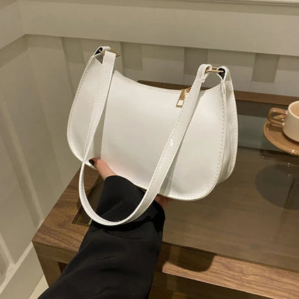 Retro Solid Color PU Leather Shoulder Underarm Bag Women's Fashion Handbags Casual Purses and Handbag Ladies Hand Bags PlatiNum