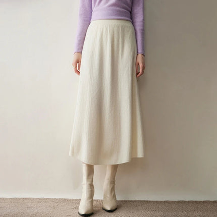 Choice New 100% Cashmere Skirt Women Long Skirt Autumn Winter Office Lady Soft Cashmere A Line Skirt Simple Grace Cashmere Dress PlatiNum