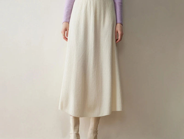 Choice New 100% Cashmere Skirt Women Long Skirt Autumn Winter Office Lady Soft Cashmere A Line Skirt Simple Grace Cashmere Dress PlatiNum