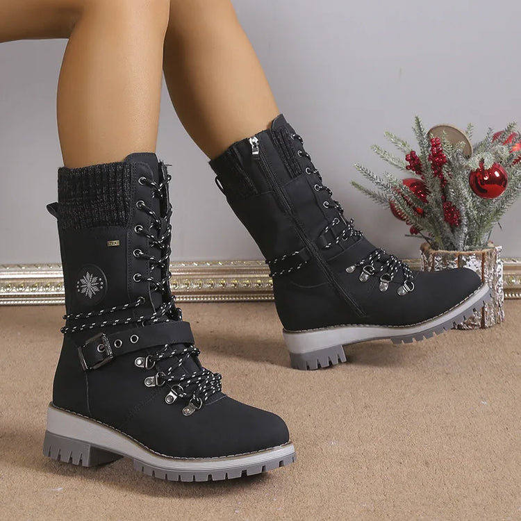 Plus Size Shoes for Women 36-43 Autumn Winter Fashion Warm Lace Up Platform Wedges Non-slip Mid-calf Boots Women Boot