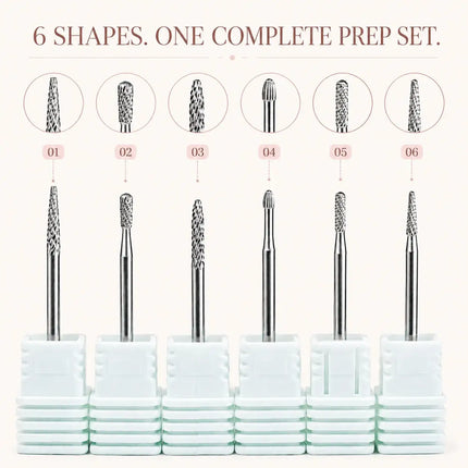 6PCS Tungsten Carbide Nail Drill Bit Set for Cuticle Prep, Professional Manicure Bits for Sidewalls, Dead Skin and Nail Surface Cleaning, with Individual Storage Bases, Salon Nail Art Tools