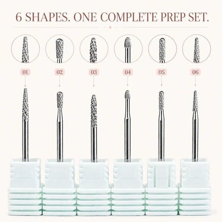 6PCS Tungsten Carbide Nail Drill Bit Set for Cuticle Prep, Professional Manicure Bits for Sidewalls, Dead Skin and Nail Surface Cleaning, with Individual Storage Bases, Salon Nail Art Tools