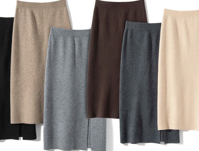 Women Pure Cashmere Long Skirts Spring Autumn Winter Straight Thick Skirts 100% Cashmere Knit Split Skirts PlatiNum