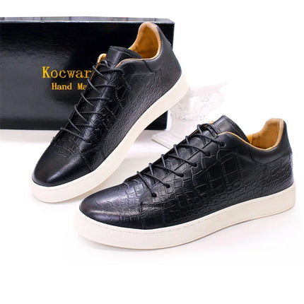 Men's Leather Shoes Casual Comfort Flat Shoes Lace Up Fish Pattern Handmade Shoes Dating Office Fashion Banquet Men's Shoes