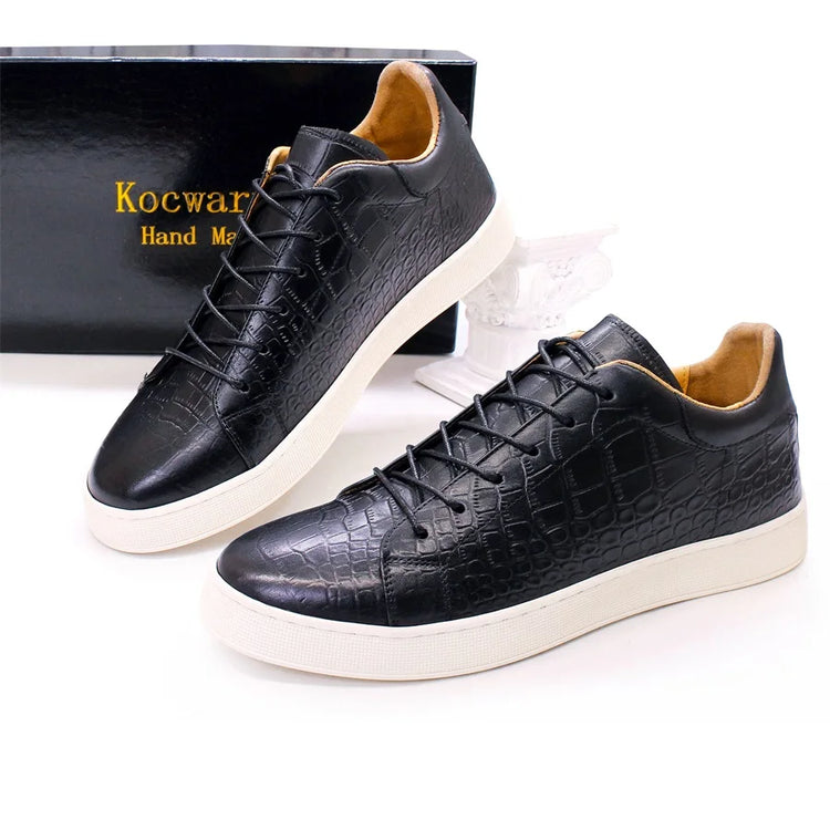 Men's Leather Shoes Casual Comfort Flat Shoes Lace Up Fish Pattern Handmade Shoes Dating Office Fashion Banquet Men's Shoes