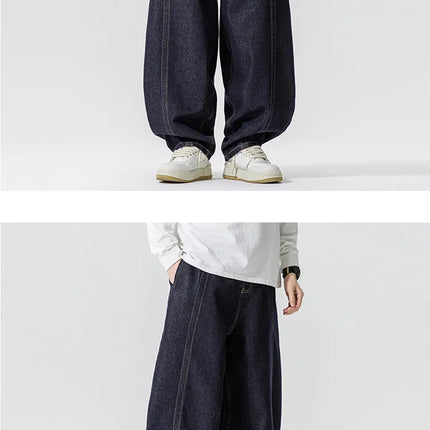 Jeans Dritti da Uomo Primavera Autunno Stile Retrò Casual High Street Gamba Larga Pantaloni in Denim Uomo Hip Hop Oversize Streetwear