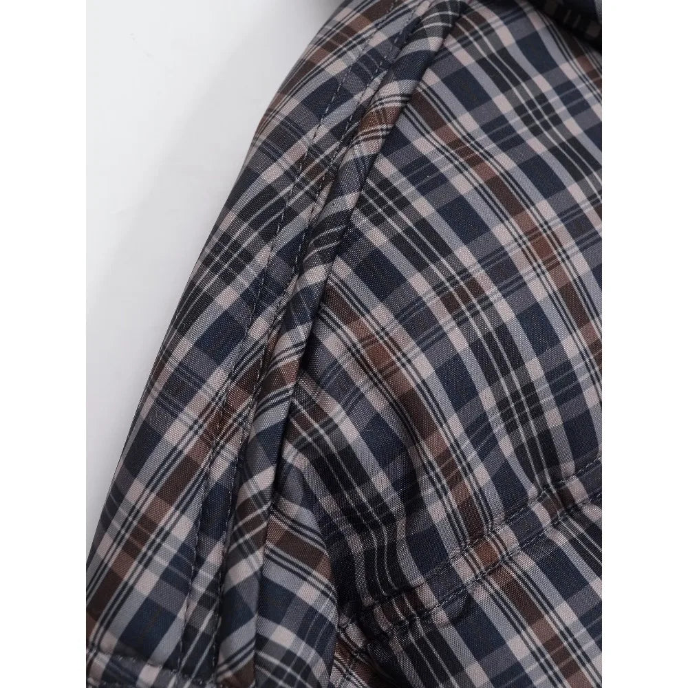 New in Winter High Neck Long Sleeves Zippered Coats for Women Brown Plaid Puffer Anorak with Adjustable Hem Comfy Padded Jackets