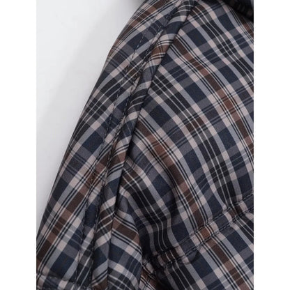 New in Winter High Neck Long Sleeves Zippered Coats for Women Brown Plaid Puffer Anorak with Adjustable Hem Comfy Padded Jackets