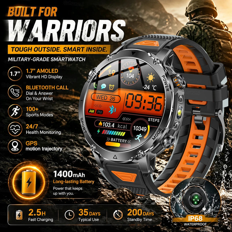 Military Grade Sapphire Smart Watch HeartRate SO2 BT5.3 Call Custom dial Smartwatch for Men Breathable Band Sports watch 1400mAh