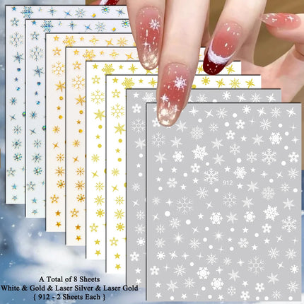 4 to 24 Sheets Xmas Snowflake Gold Silver Blue Holographic Self-Adhesive Winter Christmas Decor DIY Manicure Nail Art Stickers